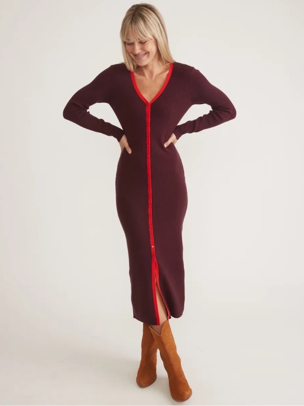 MARINE LAYER Lexi Rib Knit Sweater Dress Merlot M